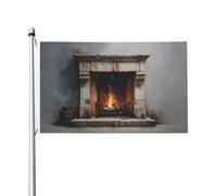 Camino con fiamme che bruciano bandiere per la casa, 3 x 1,5 m, striscione di auguri con occhielli per interni ed esterni, decorazioni per la casa