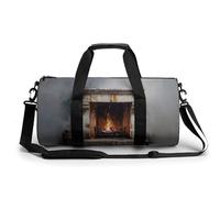 Camino con fiamme che bruciano borsa da palestra da viaggio per donne e uomini borsa da viaggio cilindrica borsa da allenamento sportiva con tracolla