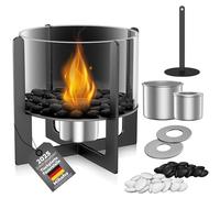 Camino da tavolo con 2 colori decorativi, braciere portatile con fiamma regolabile, camino senza fumo con metallo di vetro, per interni ed esterni, regalo per la casa (nero)