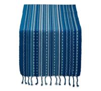 Camino de mesa con flecos y rayas tonales azules DII