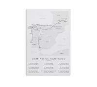 Camino De Santiago Hiking Pilgrimage Trail Map Poster Spain Travel Decor Adventure Wall-Art For Study Room(Unframed,12x18inch(30x45cm))