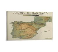 Camino de Santiago Pilgrimage Map Print Canvas Wall Art Poster Vintage Style Travel Adventure Hiking Enthusiast Gift(Unframed,16X24inch(40X60cm))