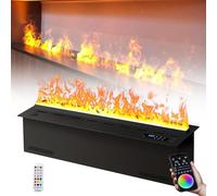 Camino elettrico con fiamma atomizzata 3D e effetto vapore, 128 opzioni di colore, telecomando, riempimento automatico dell'acqua, finitura in acciaio inox spazzolato, umidificatore a basso rumore
