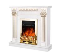 Camino Elettrico da Pavimento 102x110x30 cm Effetto Fiamma 2000W Calisto & Galileo gold Bianco