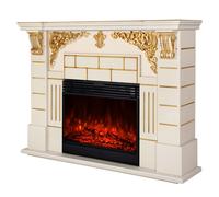 Camino Elettrico da Pavimento 111x145x38 cm Effetto Fiamma 1950W Imperial & Mirabella Avorio