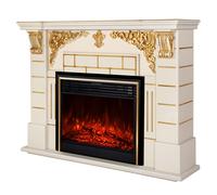 Camino Elettrico da Pavimento 111x145x38 cm Effetto Fiamma 1950W Imperial & Richi Avorio