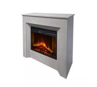 Camino elettrico caminetto da terra BELLINI Effetto Cemento Made in Italy in legno Bianco Dimensioni 96 x35x h 96 cm Peso 35 kg Volume riscaldabile 30 m2 grigio