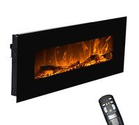 Camino Elettrico GLOW FIRE Neptun con riscaldamento e fuoco a legna (84 cm) - Camini Elettrici con luce LED, termoventilatore commutabile e telecomando - da appendere alla parete - nero, max. 1500 Watt