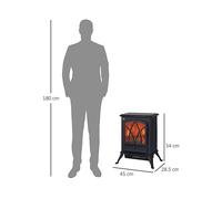 HOMCOM Camino Elettrico con Effetto Fiamma Stile Retrò, Termostato 1000-2000W e Luce Regolabile, Nero