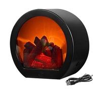 Camino elettrico, senza fiamma, realistico, a LED, alimentato a USB/batteria, portatile, da tavolo, effetto fuoco per la casa, finto camino circonda la luce dell'atmosfera festiva (rotonda)