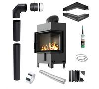 Camino KRATKI LUCY Destro 12kW Ø200 NERO Tubi Luft con Chiusura Kit