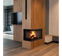 Camino MBM sinistra 10 kW Ø 200 porta sollevabile vetro piegato thermotec nero