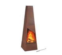 Relaxdays Caminetto da Giardino, Piramidale, Acciaio Corten, con Attizzatoio, Griglia, Stufa, HLP: 149x45x45 cm, Marrone, 1 pz