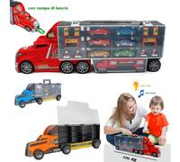 CAMION BISARCA PORTA AUTO CON MACCHININE ACCESSORI LUCI SUONI E RAMPA DI LANCIO