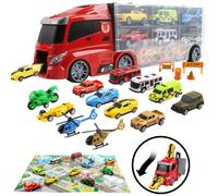 Camion Bisarca Porta Auto con Rampa a Scivolo 6 Macchinie Incluse Mappa Città e Accessori Gioco Giocattolo Bambini Portatile Divertiti con i tuo amici con questo bellissimo camion bisarca porta auto c