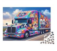 Camion Colorato con Cani Puzzle 1000 Pezzi Carta per Adulti Arte Stradale Gioco di Puzzle 1000 Pezzi Decorazione Relax Famiglia 52x38cm/1000pcs