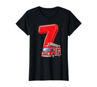 Camion dei Pompieri 7° Compleanno dei Vigili del Fuoco Veicolo Bambini Sette 7 Maglietta con Stampa Grafica Economica