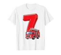 Camion dei Pompieri 7° Compleanno dei Vigili del Fuoco Veicolo Bambini Sette 7 Maglietta con Stampa Grafica Economica