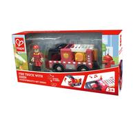 Hape Camion dei pompieri con sirena - SMALL - Autopompa rossa vigili del fuoco con personaggio, luci, sirena e scala mobile per bambini dai 3 anni in su