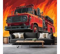 Camion Dei Pompieri Dei Cartoni Animati Carta da Parati In Tessuti non Tessuti 400 x 280 cm Murali, Rosso Fotomurale Murale Soggiorno Camera da Letto Cameretta Dei Bambini Decorazione