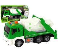 camion dei rifiuti verde in plastica 1:16 con meccanismo a frizione e luci