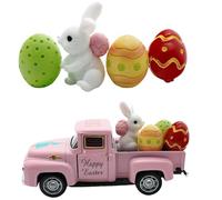 Camion della fattoria pasquale con coniglietto e uova, mini pick-up vintage per vassoio a più livelli, decorazione per vassoio a più livelli con scritta "Happy Easter Spring Farm Farm", decorazioni