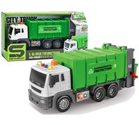 Camion della nettezza urbana verde con motore a frizione ed effetti sonori 1:16