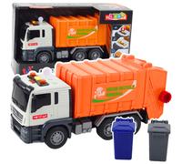 Camion della spazzatura con luci e suoni, arancione, 1:14