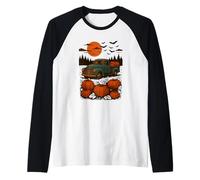 Camion della Zucca sotto la Luna del Raccolto Maglia con Maniche Raglan