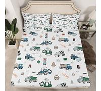 Camion di costruzione Ragazzo Bambino Lenzuola Set Bambini Escavatore Trattore Biancheria da letto Lenzuolo con angoli Attrezzature Fumetto Lenzuola Lenzuola Grigio Giallo Nero Blu E Verde Letto