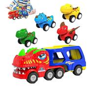 Camion Dinosauro Con Auto - Tynosaurus Grande Camion Elettrico con 4 Auto di Ritracciamento,Gioco Di Carrier Di Figure Dinosauri - Per Bambini e Ragazze Prescolari e Asilo, Fami