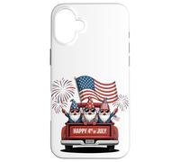 Camion divertente dei fuochi d'artificio della parata dello gnomo patriottico 4 luglio USA Custodia per iPhone 16 Plus