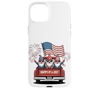 Camion divertente dei fuochi d'artificio della parata dello gnomo patriottico 4 luglio USA Custodia per iPhone 15 Plus