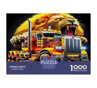 Camion Grande Puzzle da Assemblare Carta Autocarro a Due Assi a Tema Leone e Colori Vivi Set Stimolante Mentale Regalo Segreto di Babbo Natale 52x38cm/1000pezzi