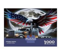 Camion Grande Puzzle da Assemblare Carta Ponderata Autocarro a Due Assi e Aquila e Bandiera Americana e Luna Adatto ai Principianti Attività Rilassante 70x50cm/1000pezzi