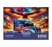 Camion Grande Puzzle da Assemblare Carta Resistente Autocarro a Due Assi e Aquila e Bandiera Americana Fiammeggiante Rilassante e Antistress Decorazione per Casa 70x50cm/1000pezzi