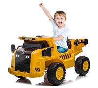 Camion Ribaltabile Auto elettrica per Bambini da 3 a 6 anni, suono del motore, clacson, retromarcia e marcia avanti (Giallo)