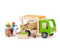 Camion trasporta cavalli in legno con rampa e figurine