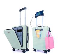 CAMIR-Valigia da cabina con USB Smart Bagaglio Trolley a mano Borsa multiuso Tasca frontale Bagaglio a mano portatile 4 ruote, Valigia da cabina con lucchetto TSA 55x35x23,5 ABS+PC (BLU)