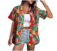 Camisa Hawaiana Mujer Camisas de Verano Casual Tallas Grandes Manga Corta con Botones Camisas con Estampado Tropical Blusa con Elementos de Impresión Personalizados