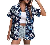 Camisa Hawaiana Mujer Camisas de Verano Casual Tallas Grandes Manga Corta con Botones Camisas con Estampado Tropical Blusa con Elementos de Impresión Personalizados