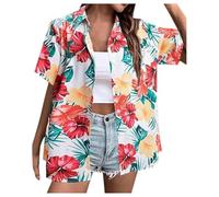 Camisa Hawaiana Mujer Camisas de Verano Casual Tallas Grandes Manga Corta con Botones Camisas con Estampado Tropical Blusa con Elementos de Impresión Personalizados