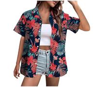 Camisa Hawaiana Mujer Camisas de Verano Casual Tallas Grandes Manga Corta con Botones Camisas con Estampado Tropical Blusa con Elementos de Impresión Personalizados