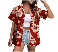 Camisa Hawaiana Mujer Camisas de Verano Casual Tallas Grandes Manga Corta con Botones Camisas con Estampado Tropical Blusa con Elementos de Impresión Personalizados