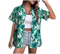 Camisa Hawaiana Mujer Camisas de Verano Casual Tallas Grandes Manga Corta con Botones Camisas con Estampado Tropical Blusa con Elementos de Impresión Personalizados