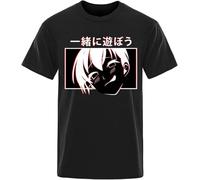 Camiseta de Algodón de Gran tamao para hombrecamisa de AnimeCome Play with MeKanji Font Mzumoropa de Calle de Verano Black
