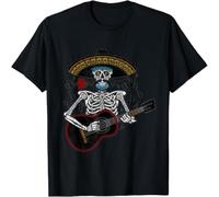 Camiseta para tocar la guitarra del Día de Los Muertos esqueleto de Mariachi Talla T Shirt Black XXL
