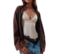 Camisole Y2K Cami Top Spalline Corsetto Scollo A V Gilet Pizzo Patchwork Orlo Asimmetrico Camisole, albicocca, S