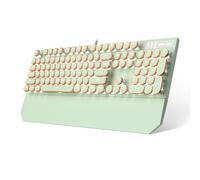 Camiysn Tastiera meccanica da gioco in stile macchina da scrivere, tastiera da gioco retrò punk verde con retroilluminazione bianca, 104 tasti blu interruttore cablato, tastiera rotonda per