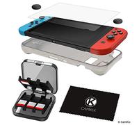 CAMKIX Kit Conservazione e Protezione 5in1 Compatibile con Nintendo Switch: Cover Sleeve in Silicone TPU, Proteggi Schermo Antigraffi, Custodia per 24 Game Card, 2X Thumb Grip, Panno di Pulizia